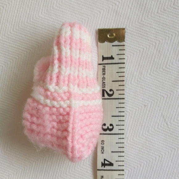 handknit pink & white pom pom baby girl slippers - Picture 3 of 3
